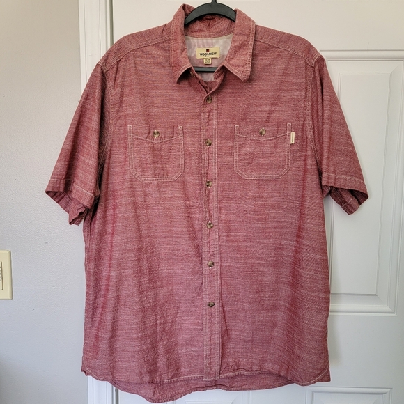 Woolrich Men’s Short Sleeve Shirt Red Size XL Button Up Classic Fit 100% Cotton - Picture 1 of 10
